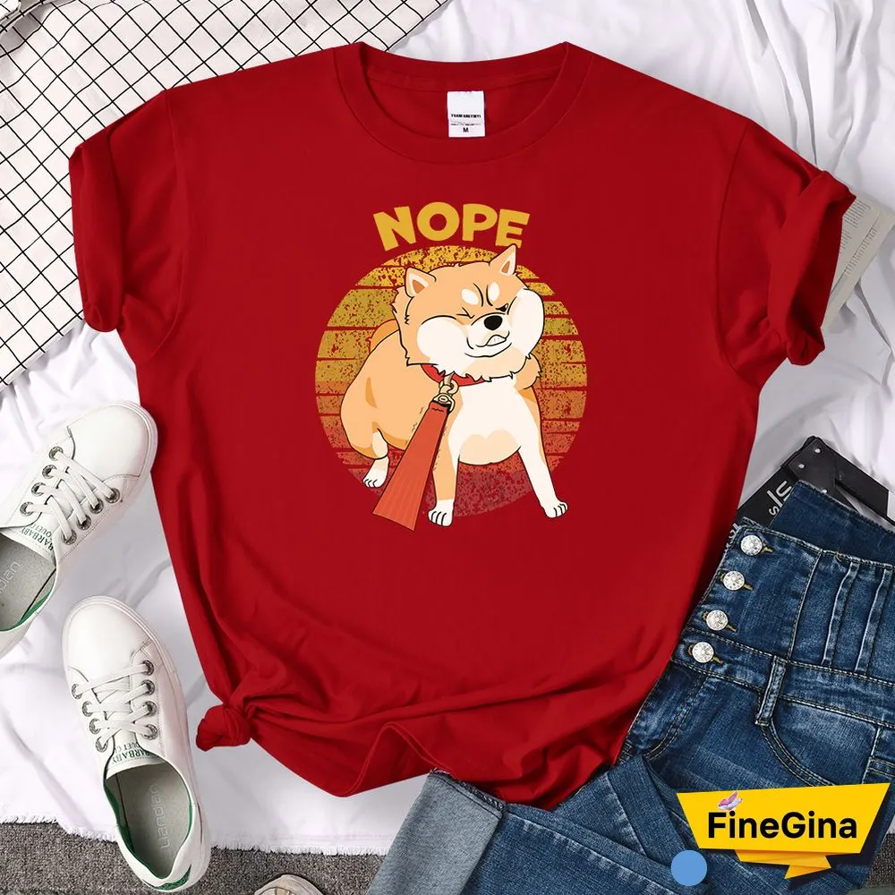 Kawaii Shiba Inu NOPE Cute Dog Print Female T Shirt Summer Oversized Tshirt Street Fit TopsTee Cartoon Oversize Womens T-Shirts