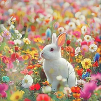 Bunny with Flowers - Diamond Painting