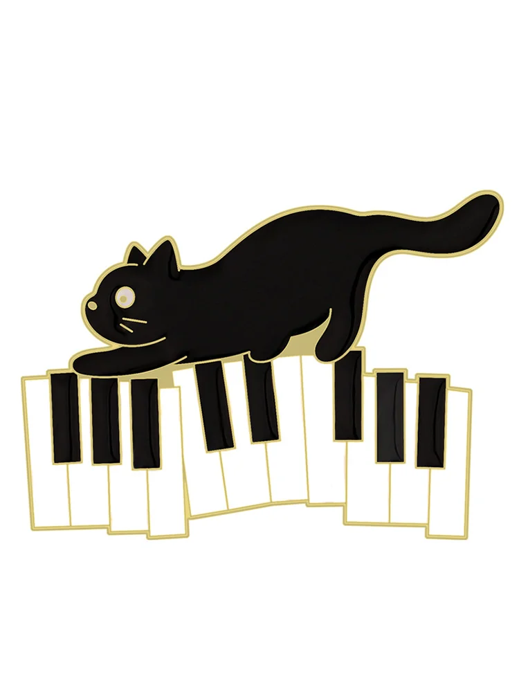 VChics Lovely Black Cat Music Note Brooch