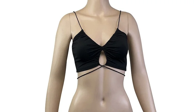 Wrap Deep V Neck Cut Out Halter Crop Tops Women Tank Top Bare Midriff Bandage Backless Camis Female Sleeveless Cropped Vest