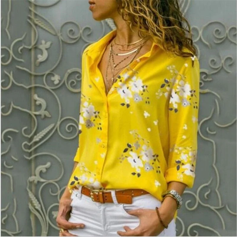 GAOKE Women Peacock Print Boho Blouse Elegant Vintage Long Sleeve Blouse Shirt Spring Autumn Female V-Neck Button Blusa Tops