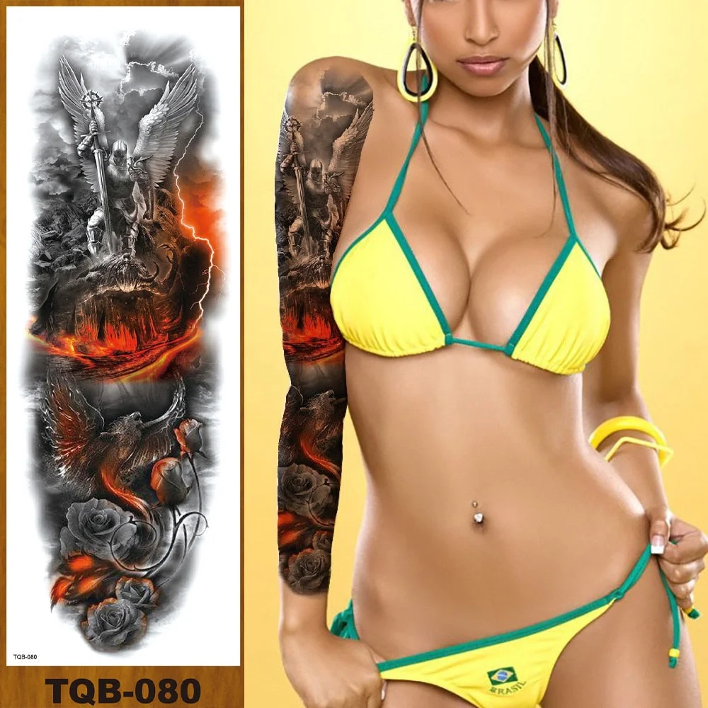 Full Flower Arm Temporary Tattoos Stickers Man Woman Girls Body Leg Fake Tatoo Buddha Bodhisattva Valkyrie Warrior Goddess DIY