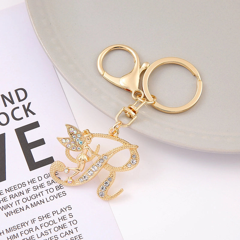 Minimalist Letter Zinc Alloy Diamond Unisex Bag Pendant Keychain