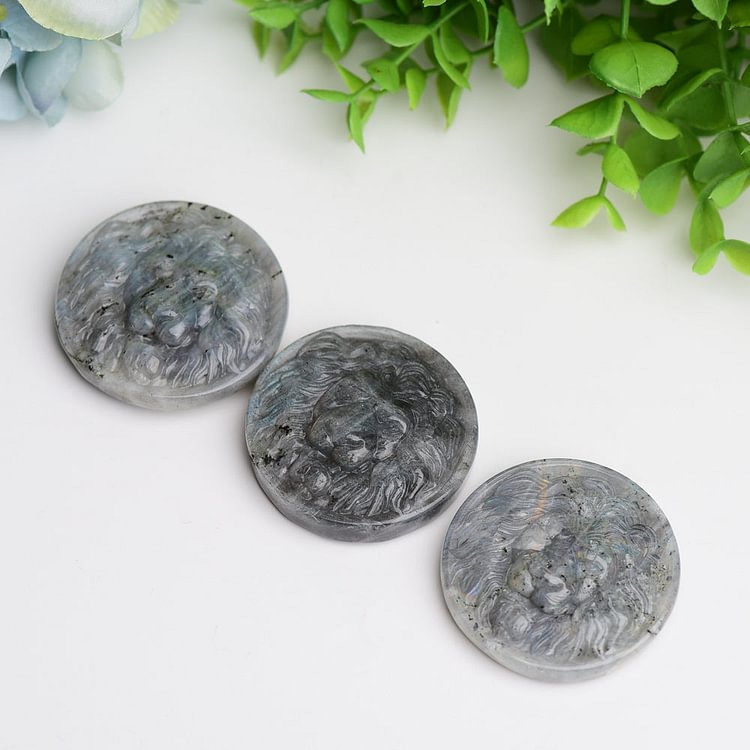 1.9" Labradorite Slab with Lion Crystal Carving