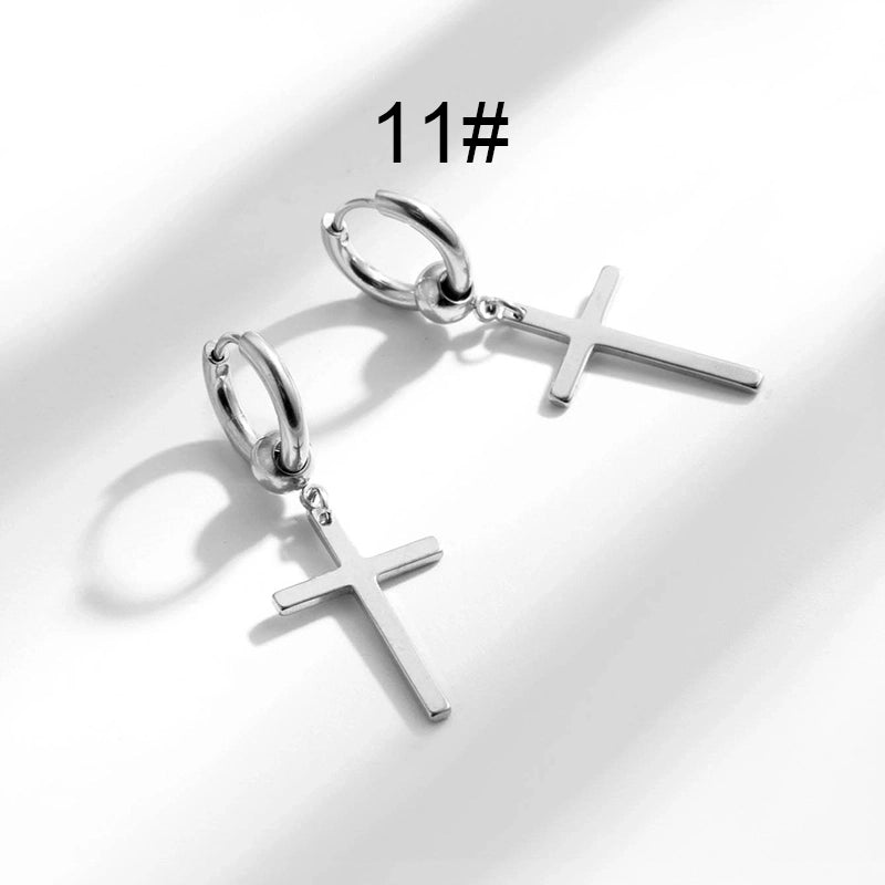 1 Pair Hip-Hop Geometric Cross Feather Plating 316 Stainless Steel Earrings