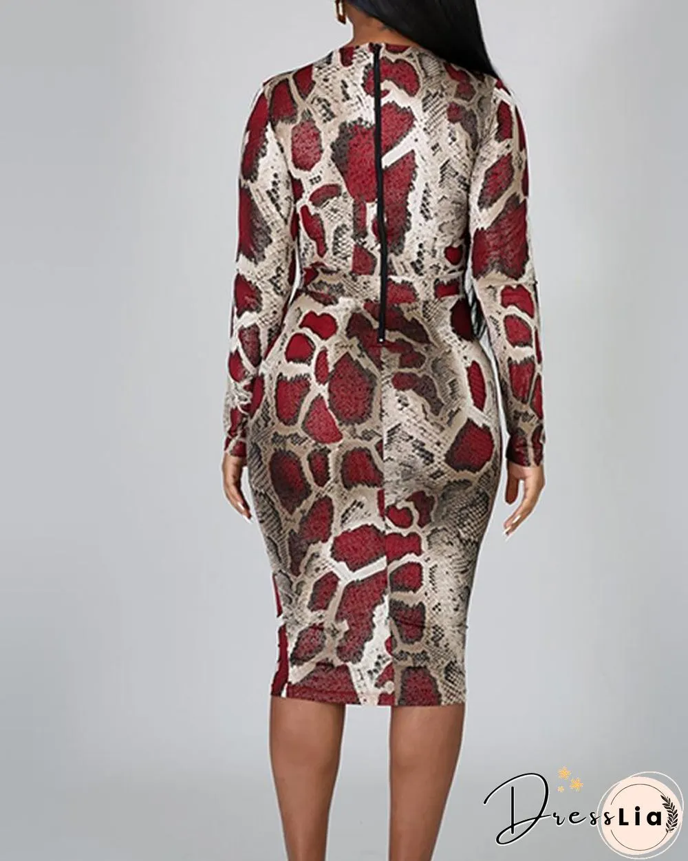 Snake Print Mesh Insert Bodycon Dress