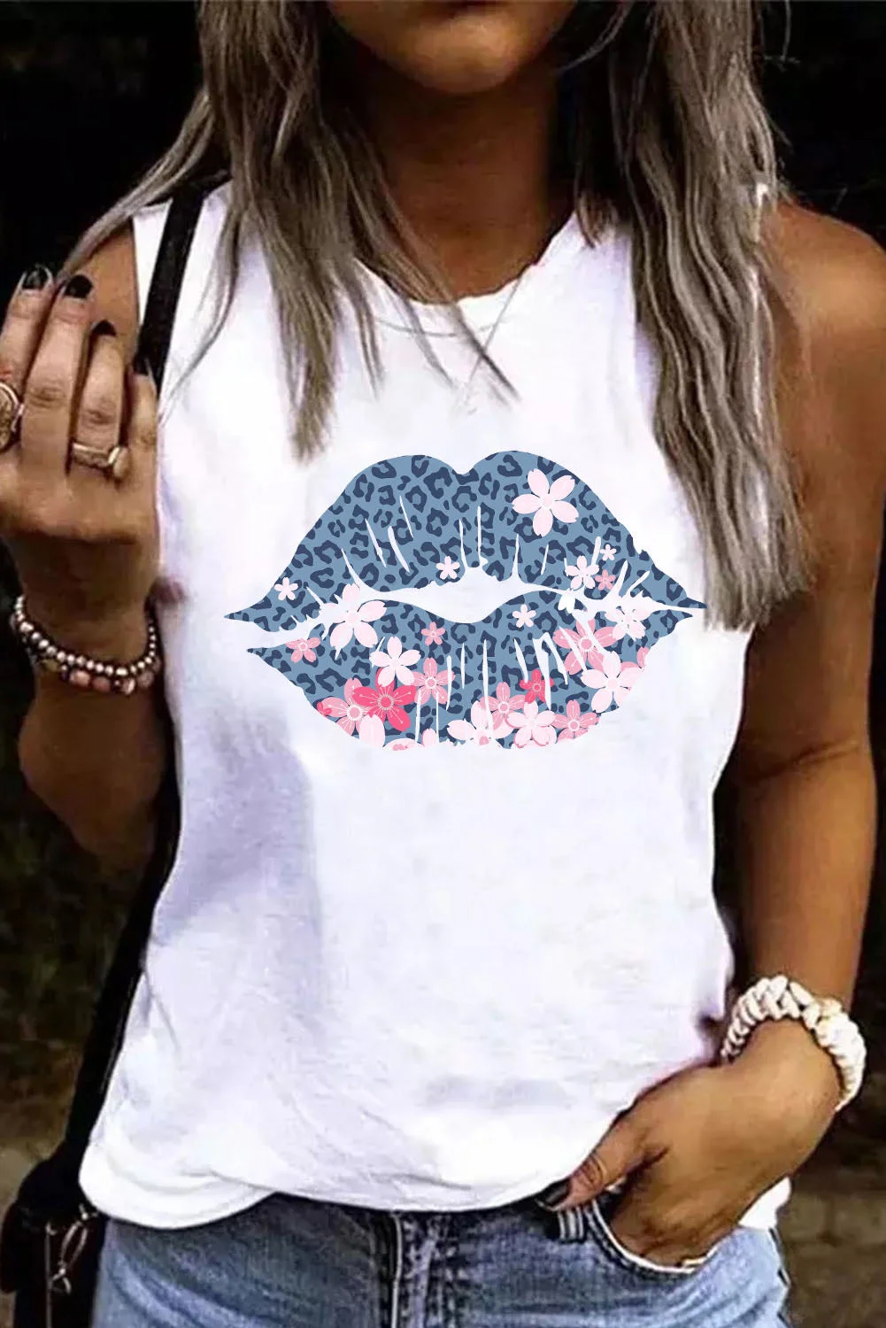 Leopard Cherry Blossoms Lips Tank Tops