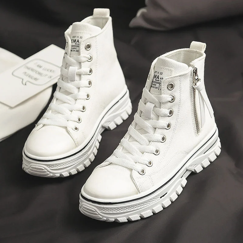 2022 Spring New Style Women Casual Shoes Platform Sneakers PU Leather Shoes Woman High Top White Shoes Tenis Feminino A1-204