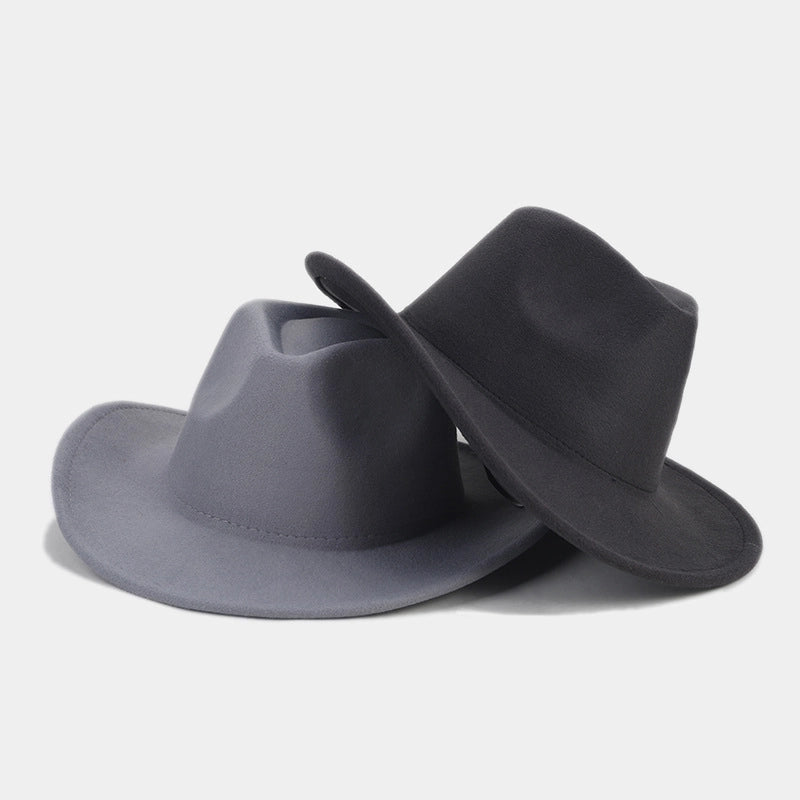 Unisex Retro Classic Style Solid Color Big Eaves Fedora Hat