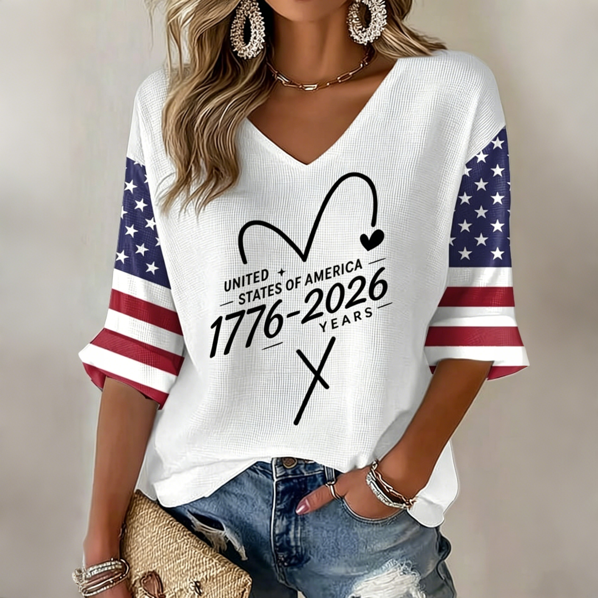  Women's Independence Day Anniversary Printed T-shirt Westsshops