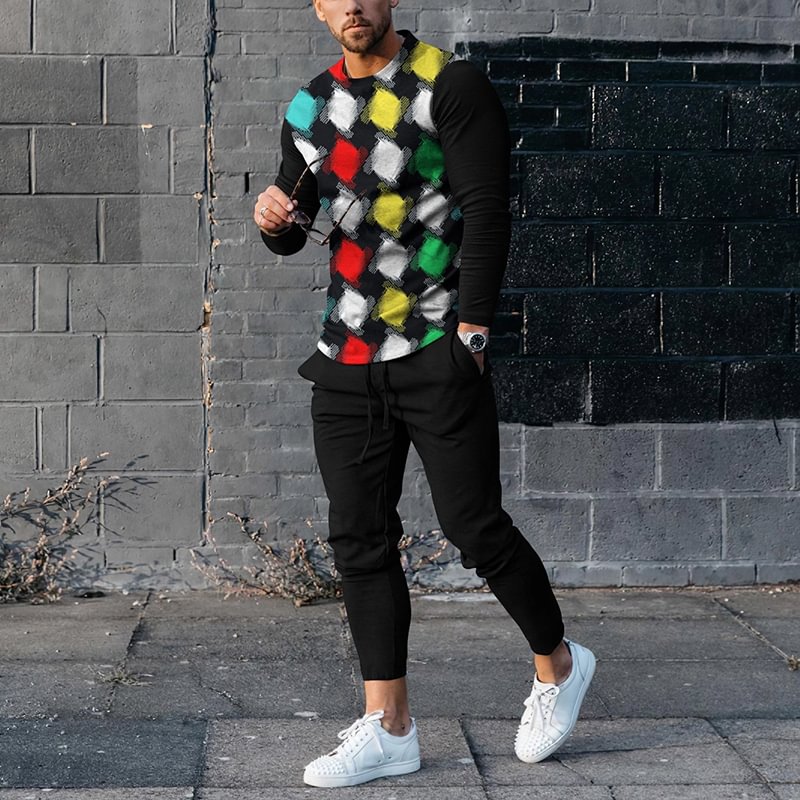 Watercolor Square Printing T-Shirt And Pants Co-Ord