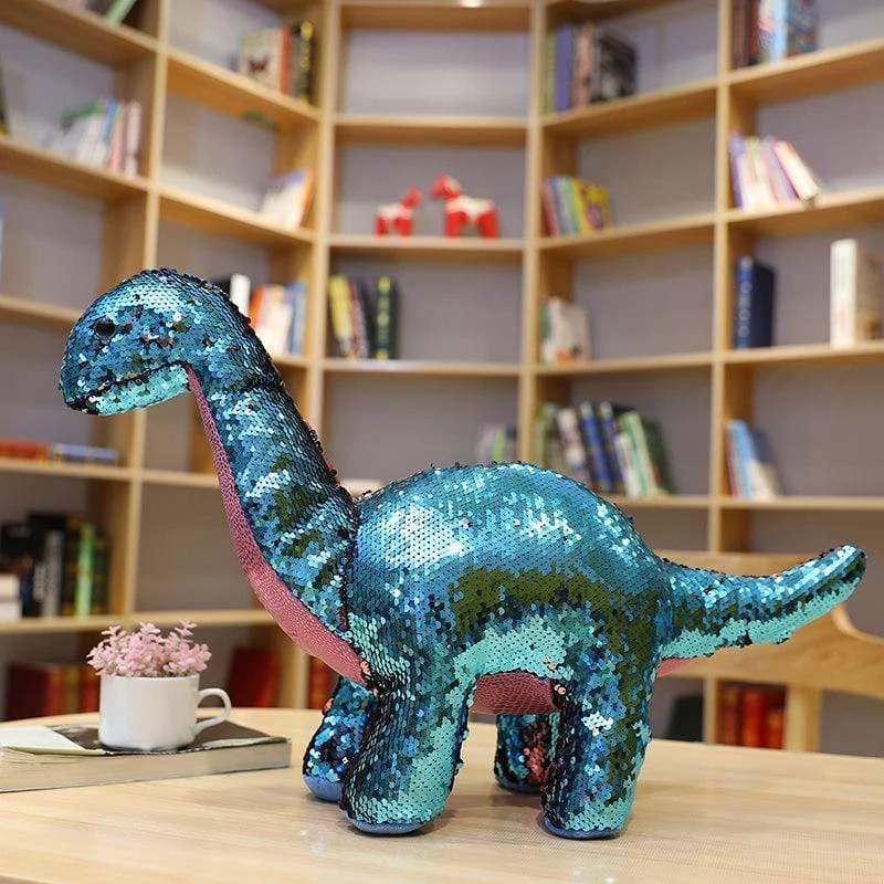 Sequin Stuffed Plush Sparkle Dinosaur Brachiosaurus Toy with Reversible Glitter