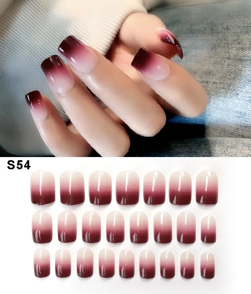 24pcs/set Elegant Fake Nails Black White Stripe Color Mix Chic Short False Nails with Pearl Rhinestone Square Acrylic Nails Tips-Nail Inspo