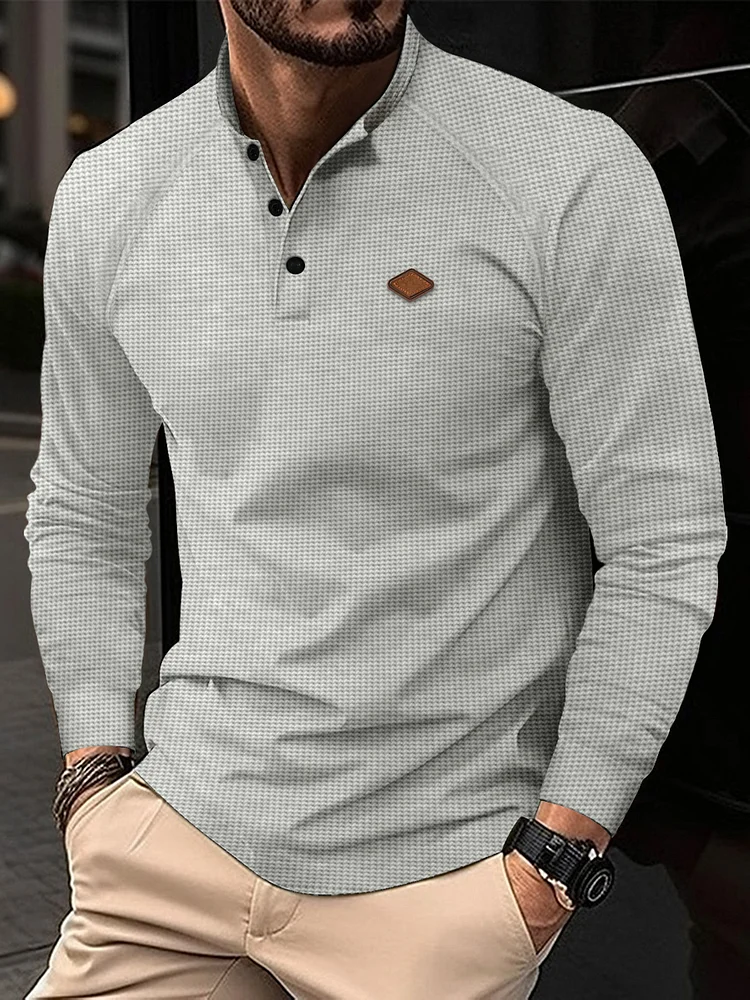 Men's Stand-up Collar Raglan Sleeve Waffle Shirt