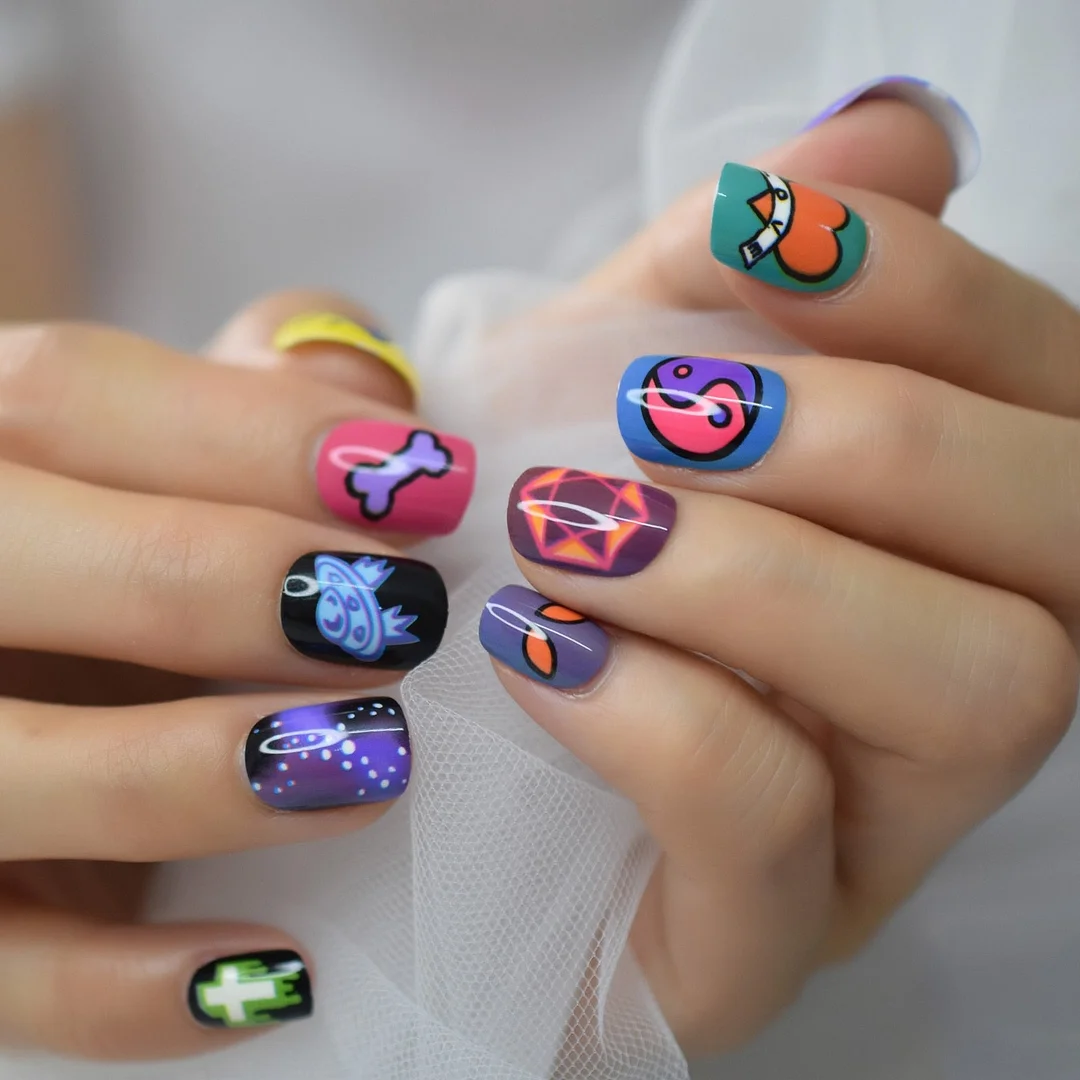 Sky Blue Full Nail Kit False Tips Press Ons Short For DIY Nail Art Salon Fake Nail Extension With Glue Adhesive Matte Squoval-Nail Inspo