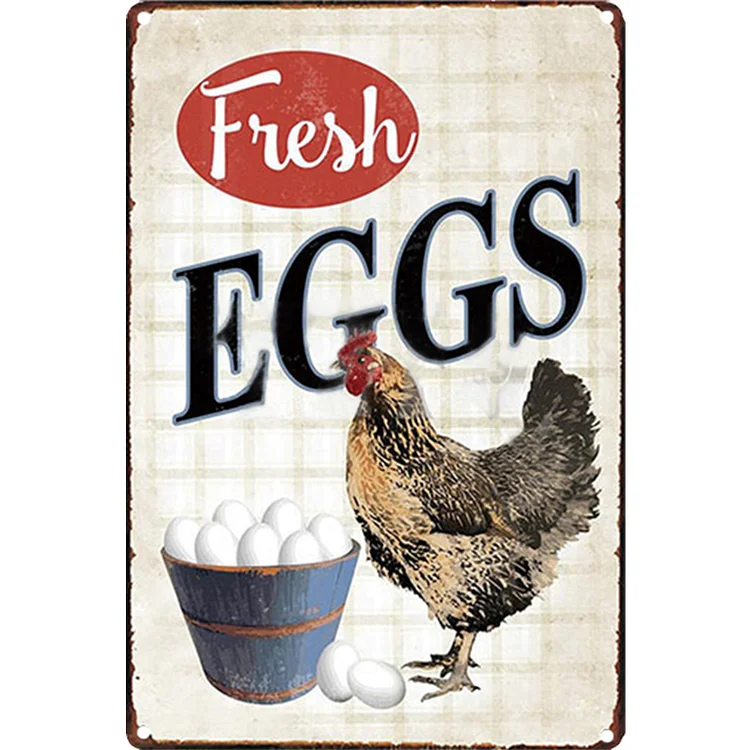 Chicken - Fresh Eggs Vintage Tin Signs/Wooden Signs - 7.9x11.8in & 11.8x15.7in
