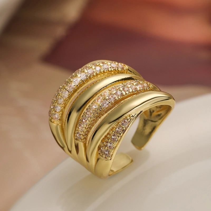 Retro Geometric Copper Zircon Open Rings