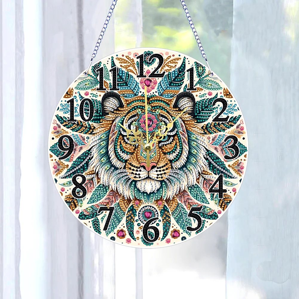DIY Mandala Tiger Acrylic Special Shaped 5D Diamond Painting Hanging Clock Art Craft
