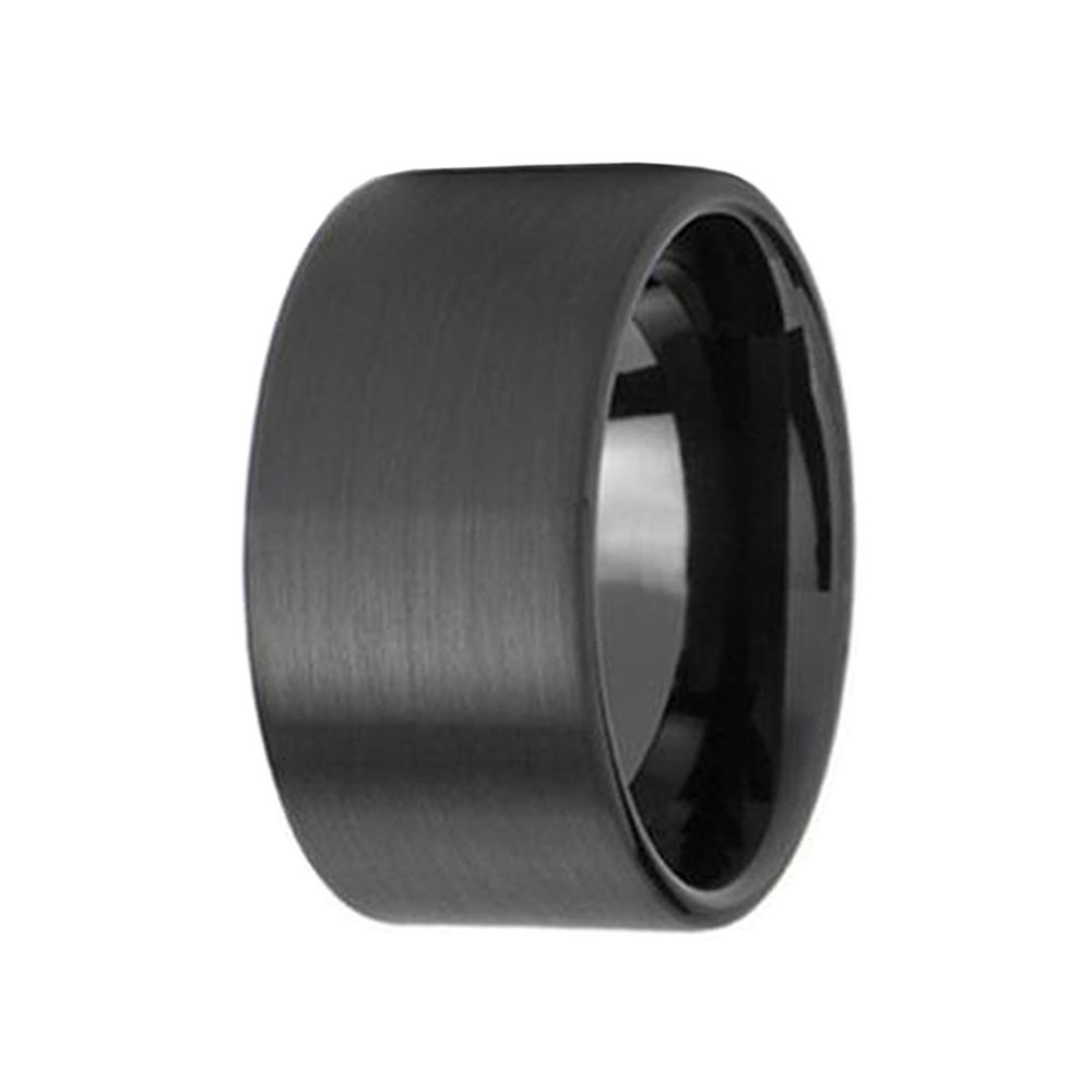 14MM Black Brushed Surface Tungsten Carbide Flat Ring For Men Wedding Band