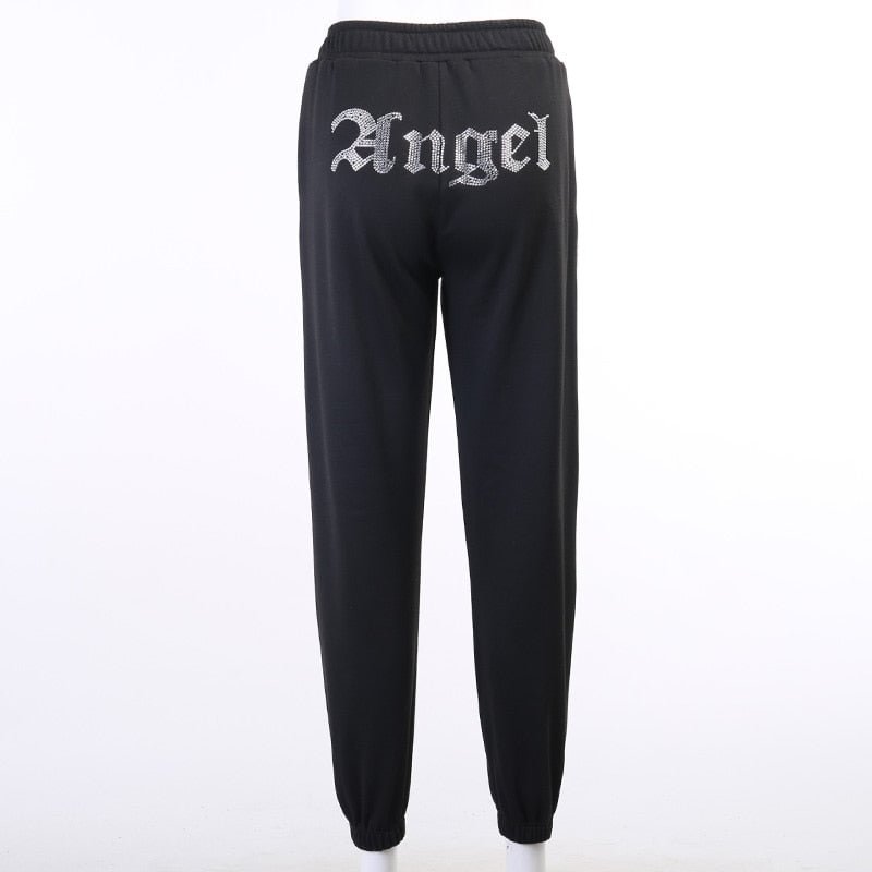 InstaHot Diamond Angel Sweatpant Women Autumn Cargo Pants 2020 Fashion Streetwear Cotton Loose Casual Jogger Trousers Capris