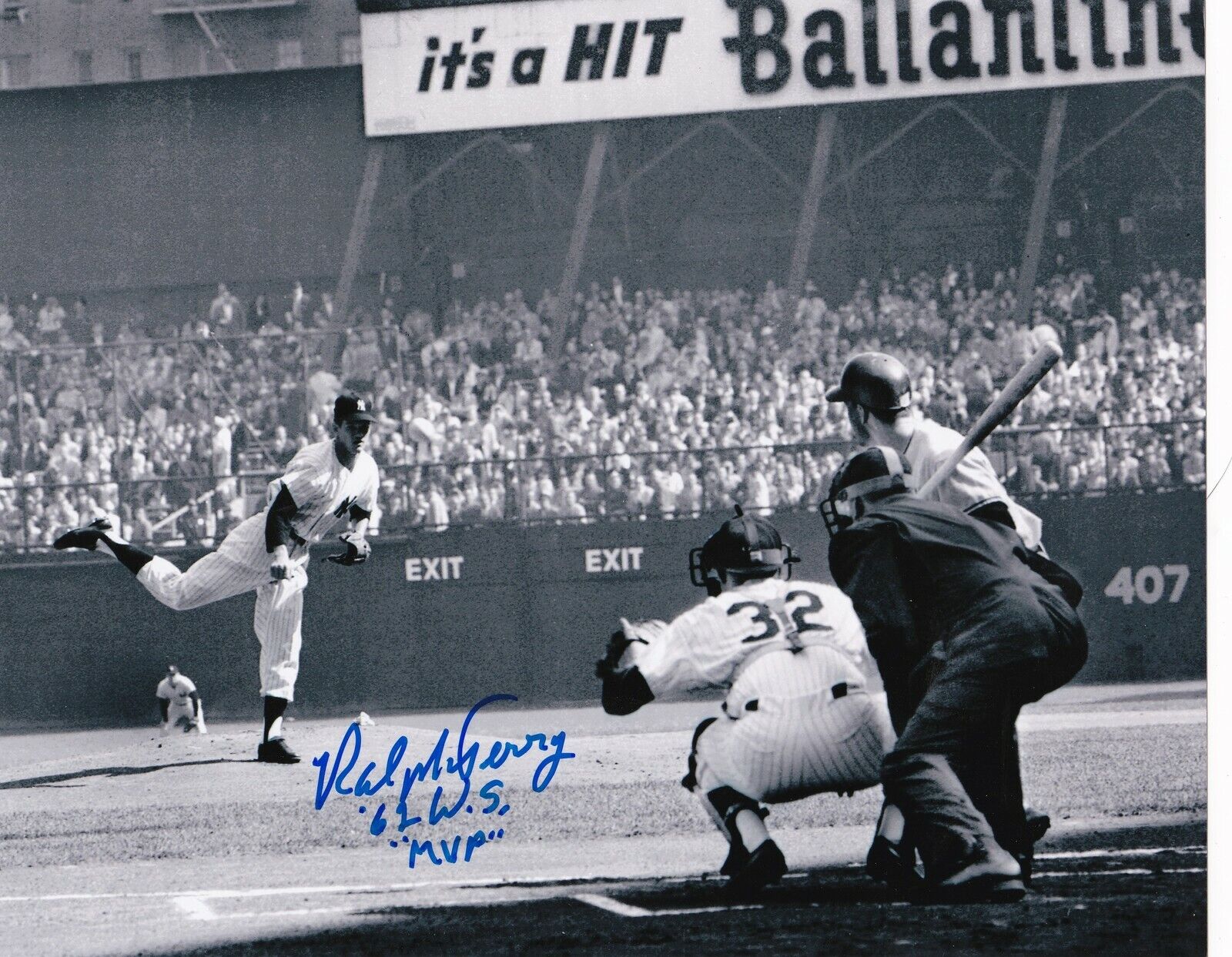 RALPH TERRY NEW YORK YANKEES 1962 WS MVP ACTION SIGNED 8x10