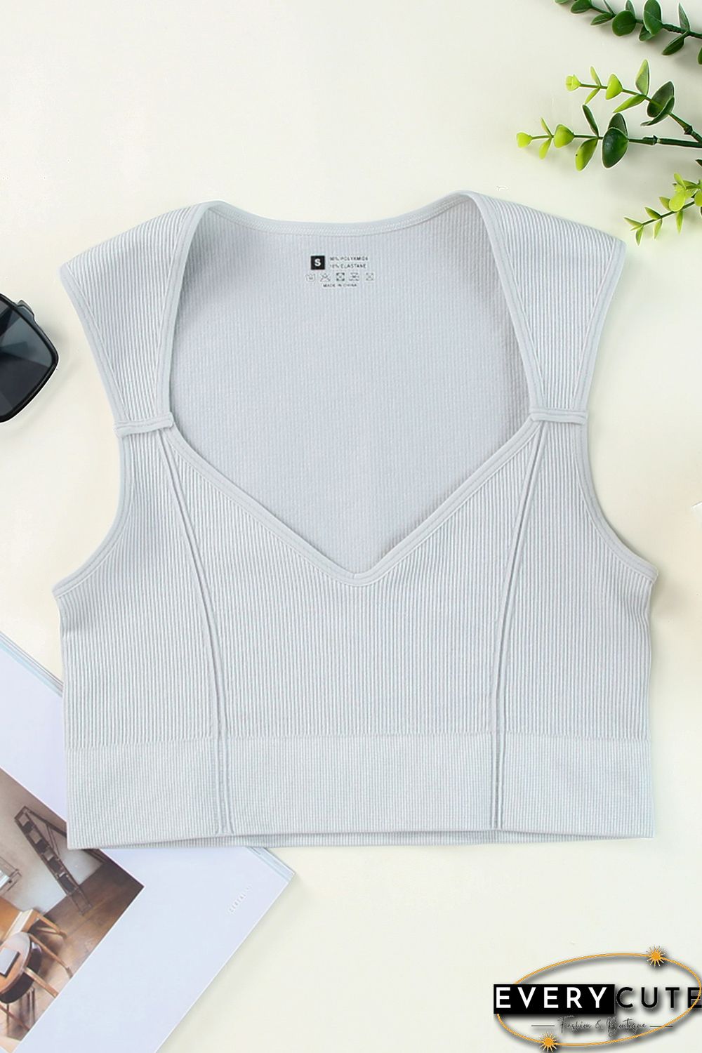 Gray Joint Straps Sleeveless Ribbed Gym Top