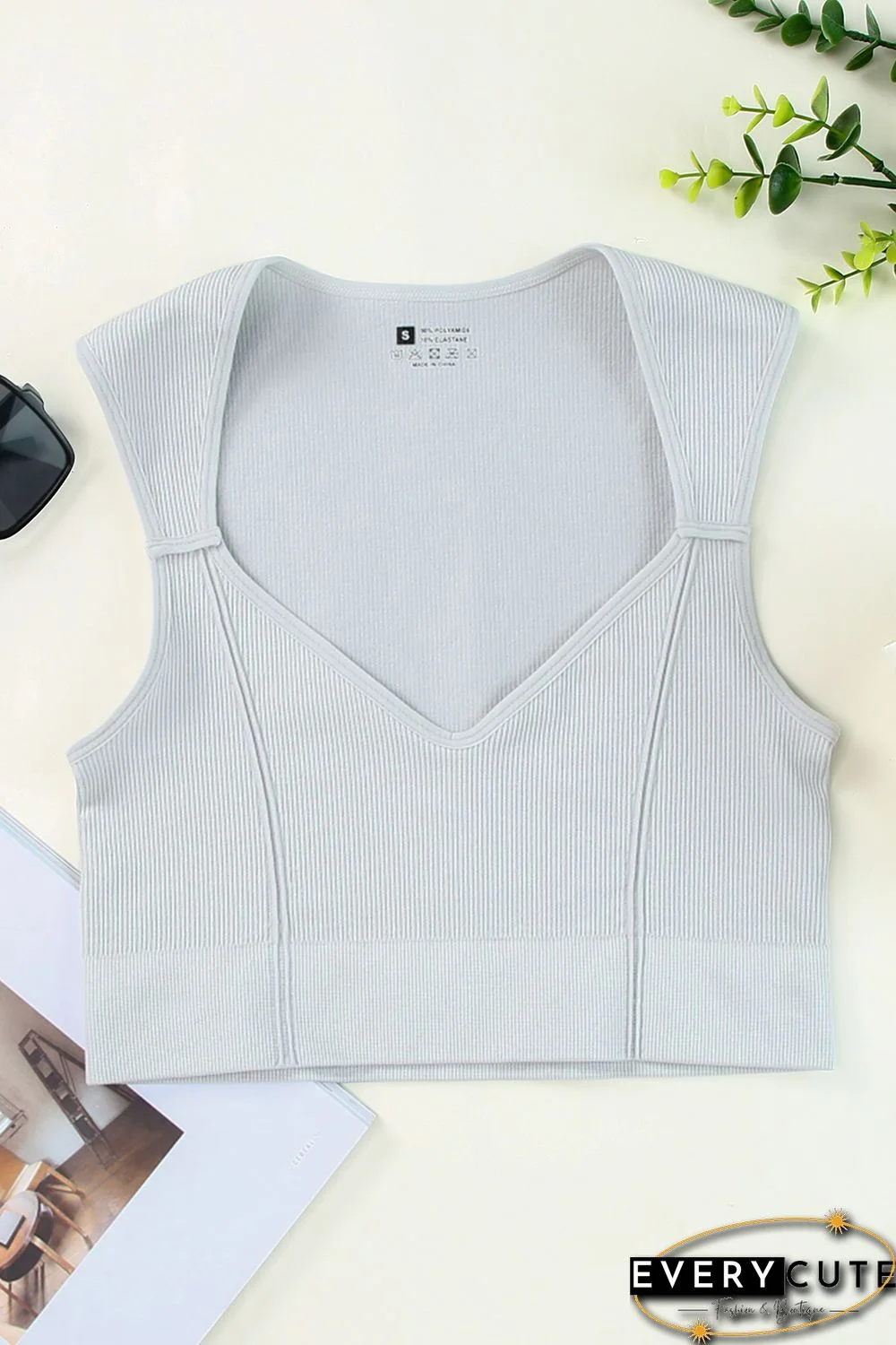 Gray Joint Straps Sleeveless Ribbed Gym Top