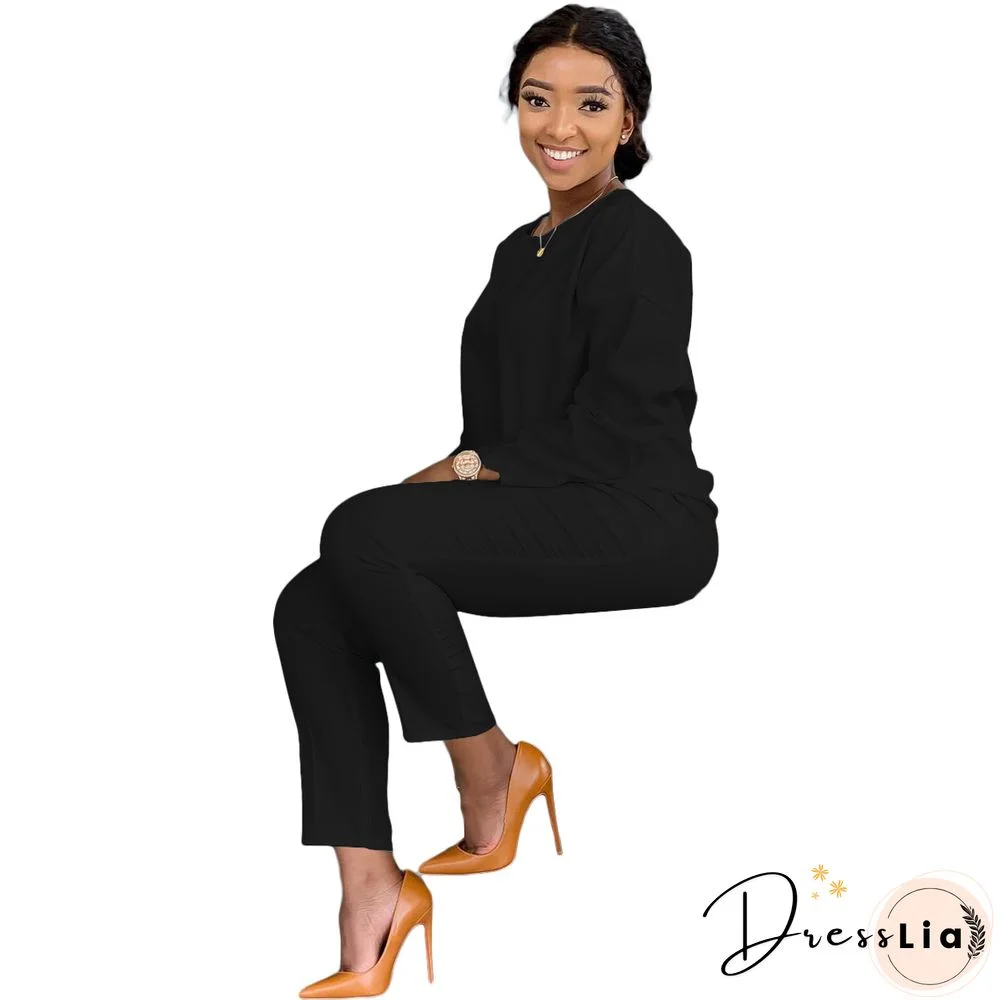 Long Sleeves T shirt Sportswear Two Piece Pants Set