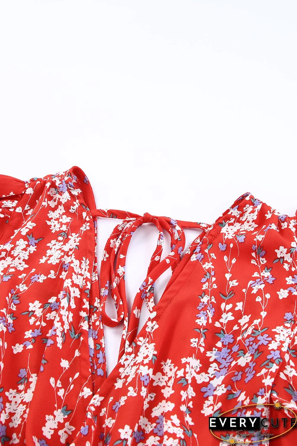 Red Multicolor Floral Ruffled Crop Top and Maxi Skirt Set