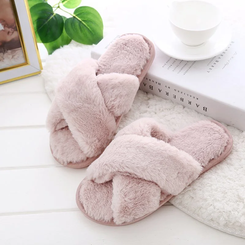 Yyvonne Women's Winter Indoor Cute Korean Version Of Futair Personality With Woolen Cotton Home Dormitory Hairy Slippers