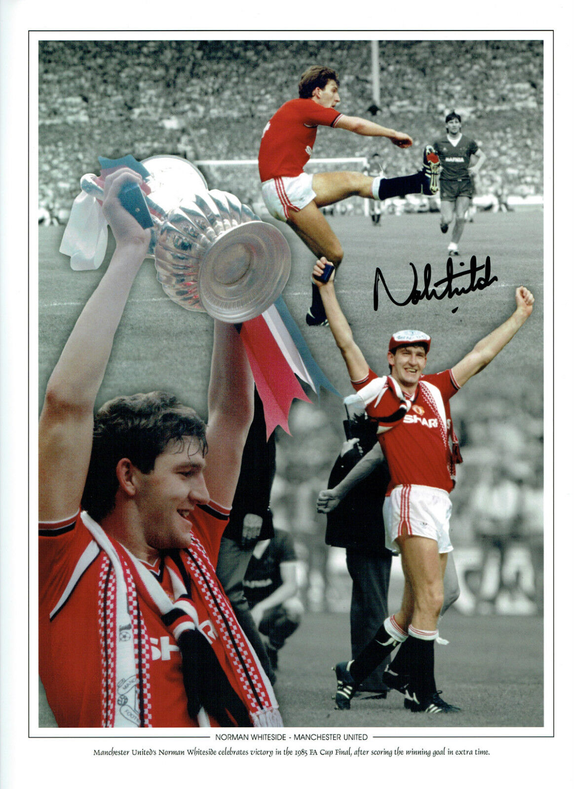 Norman WHITESIDE Signed Autograph 16x12 Manchester United Montage Photo Poster painting AFTAL