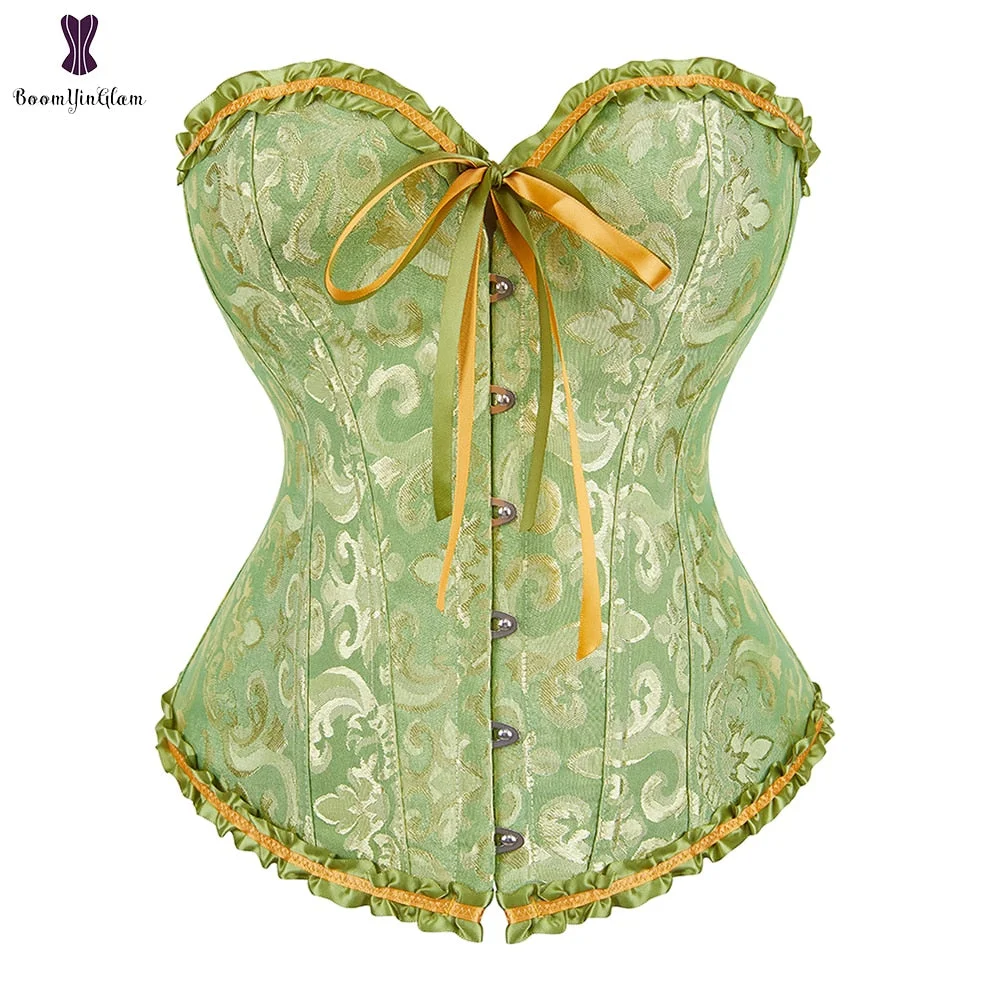 Vintage Body Training Shapewear Corset Pleated Trimmer Corselet Lace Up Boning Corsets & Bustiers With G String 810#