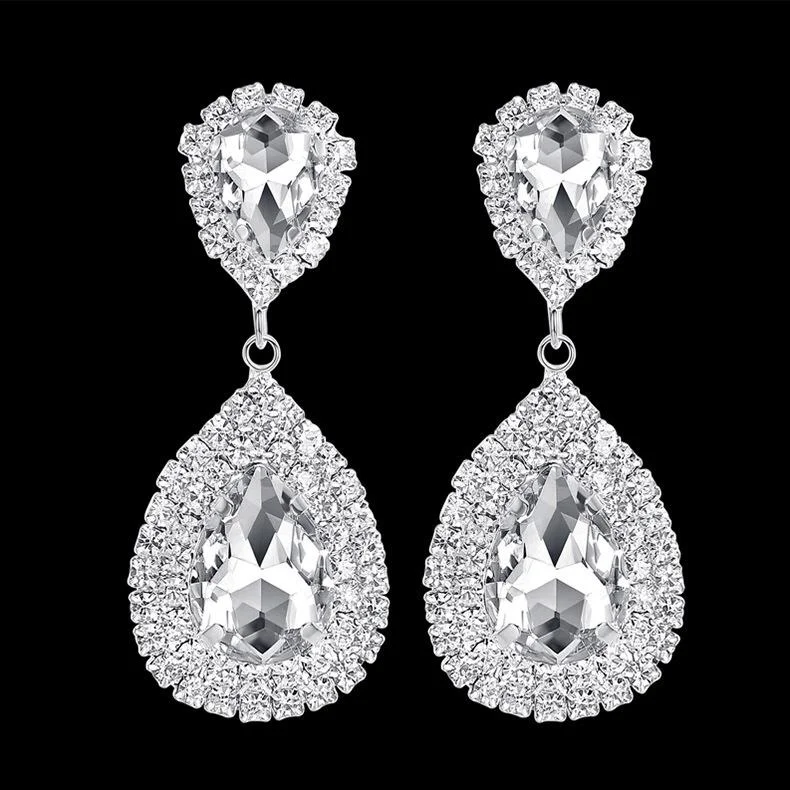 Crystal rhinestone teardrop dangle earrings-zachics