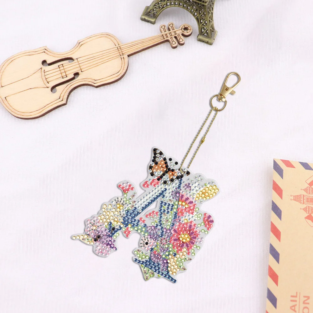 DIY A Diamond Art Key Rings Lettter Keychain Supplies Gift for Kids(Double Sided)