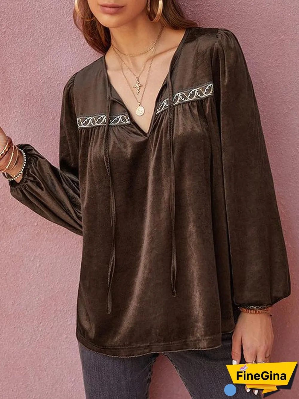 Boho Style Brown Velvet Top