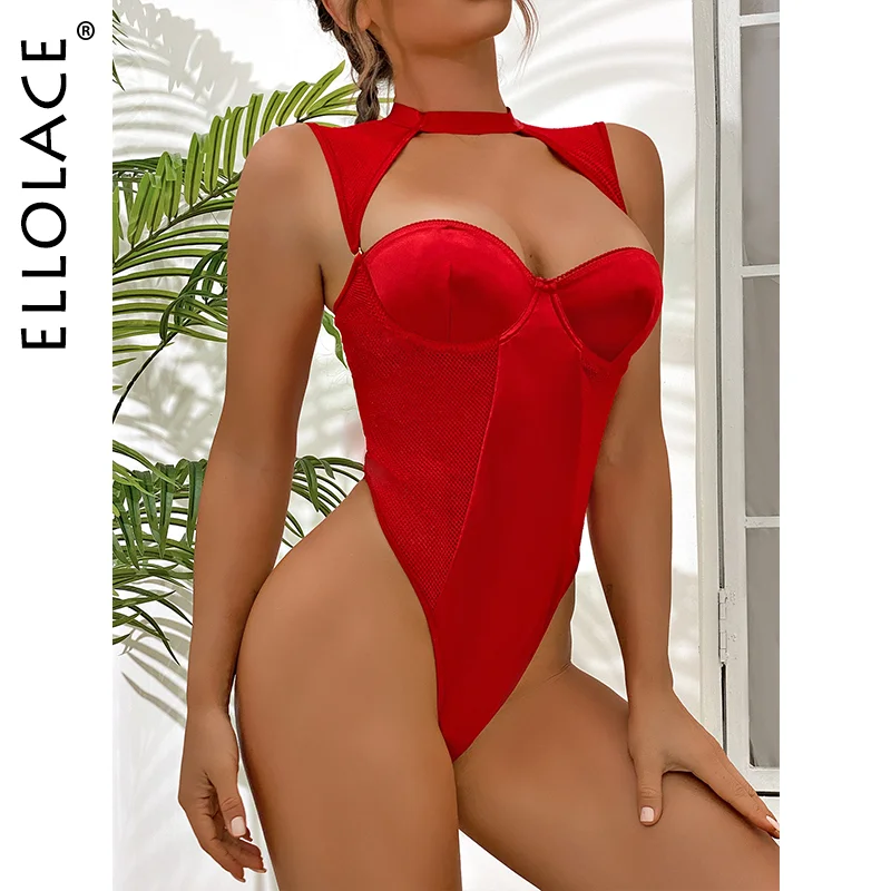 Billionm Ellolace Sensual Lingerie Woman Thong Bodysuit Halter Mesh Patchwork Underwear Porn Body Sex Hot Sissy Teddy Bear