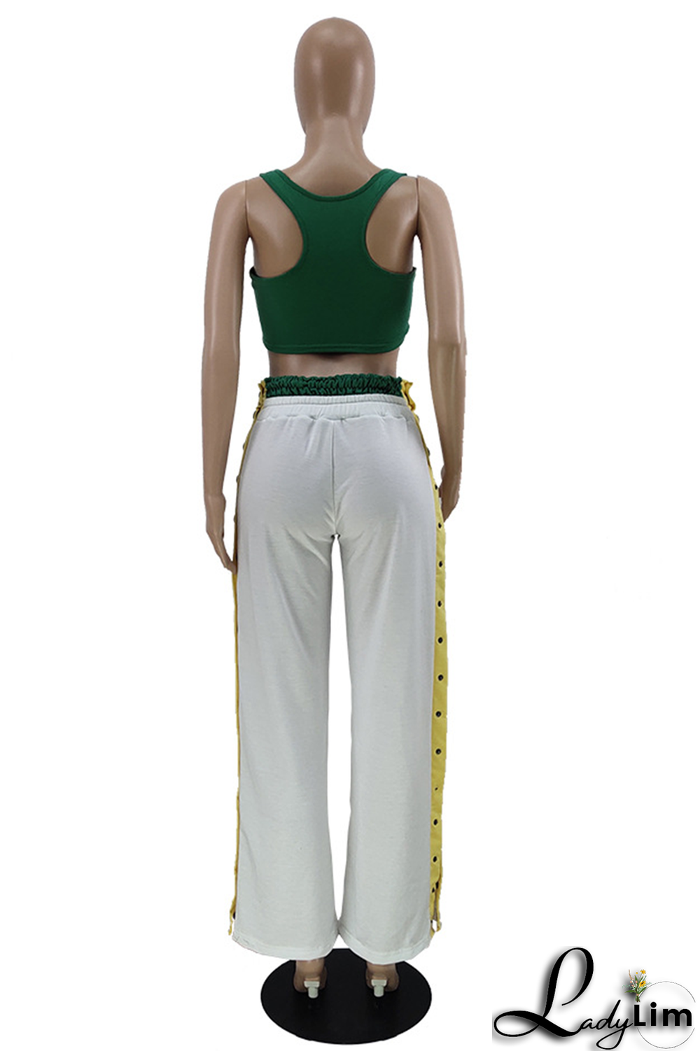 Green Fashion Solid Buckle Square Collar Sleeveless Two Pieces