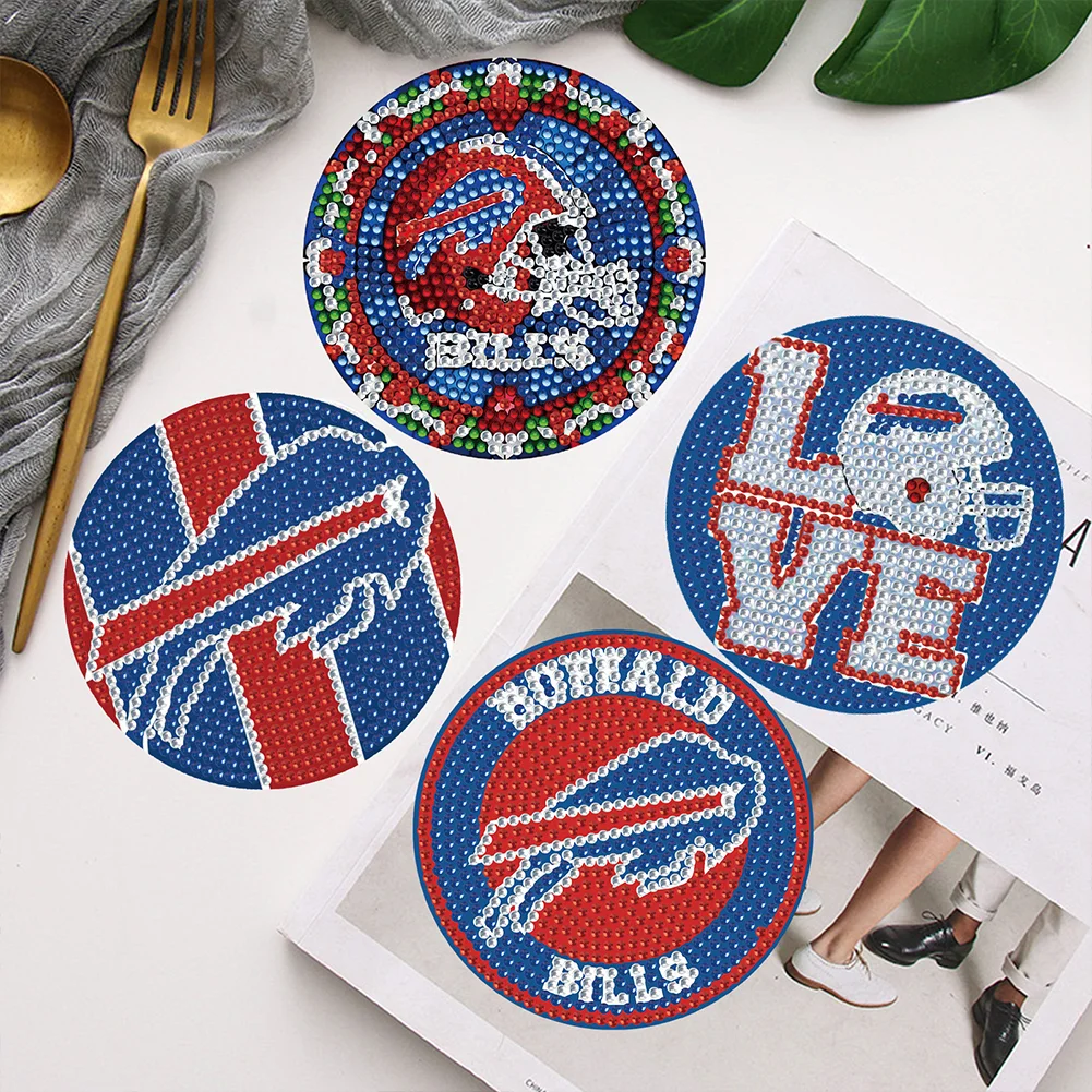 Buffalo Bills 6pcs DIY Diamond Painting Acrylic Coasters Holder for Beginner Adult