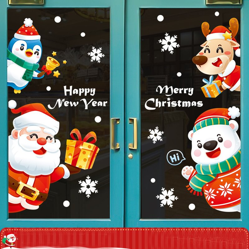 Minnieskull Merry Christmas Snowman Santa Window Glass Christmas Decoration Stickers - Minnieskull