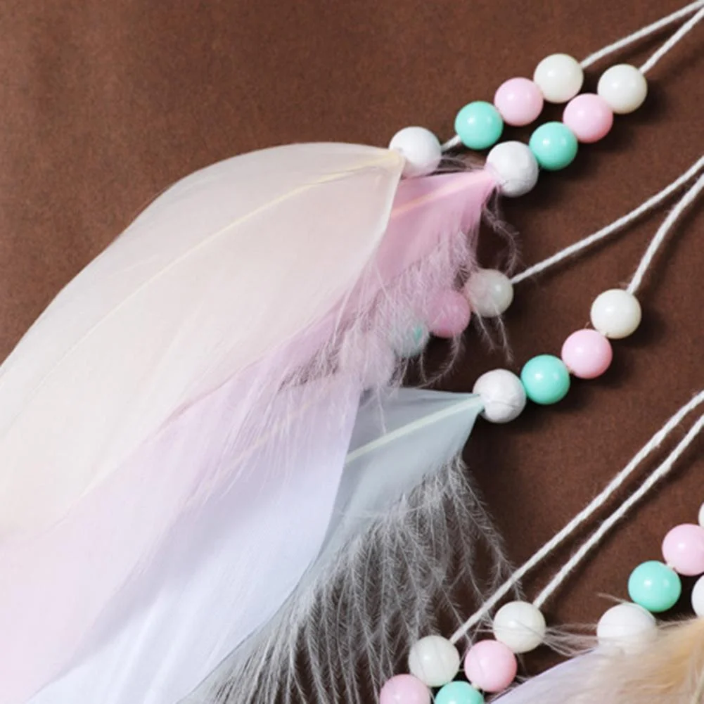Romantic Feathers Beads Light Dream Catcher Bedroom Hanging Pendant Decor
