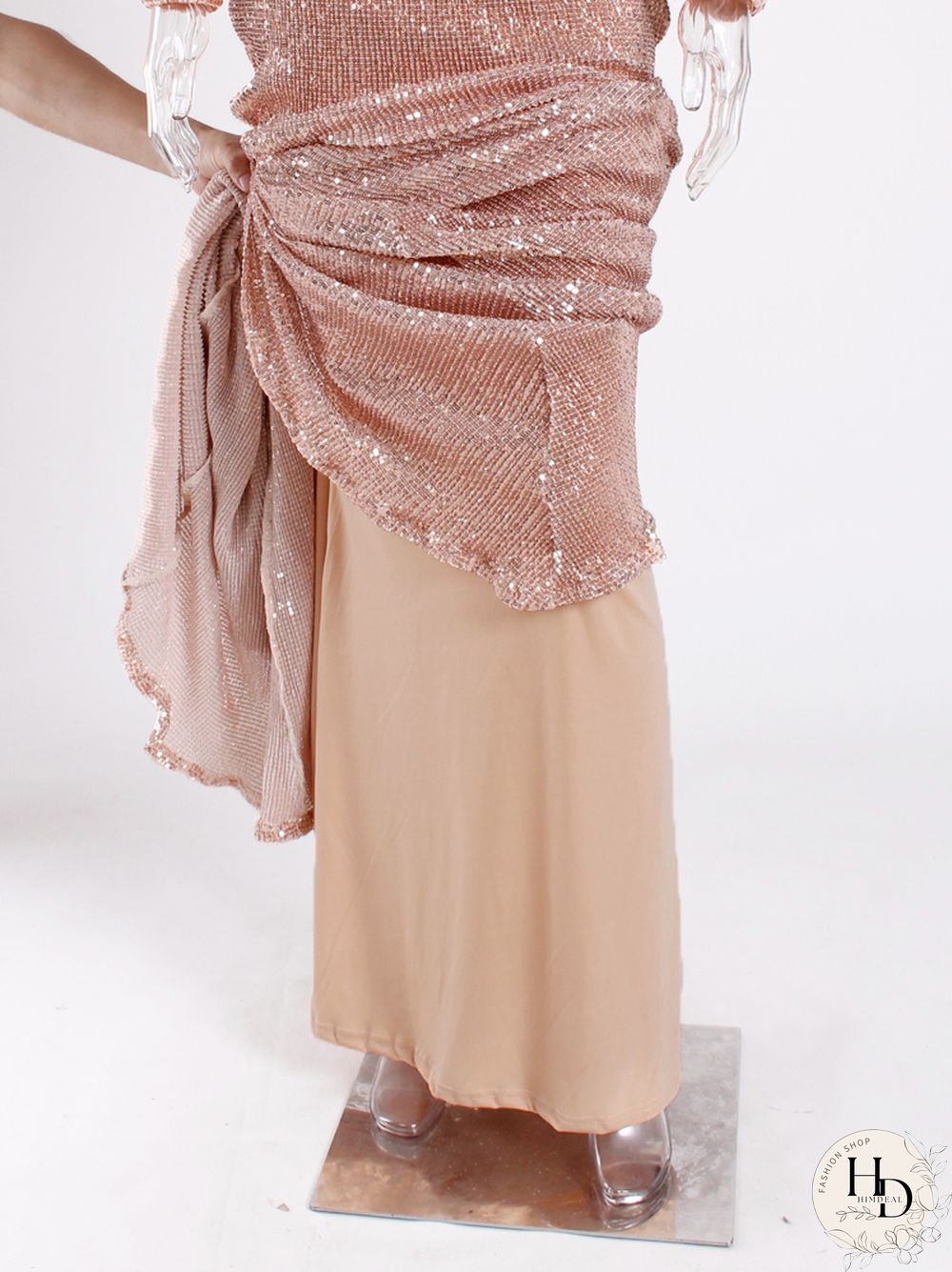 Elegant neck long sleeve sequin maxi dress floor length stretchy bodycon party gold green