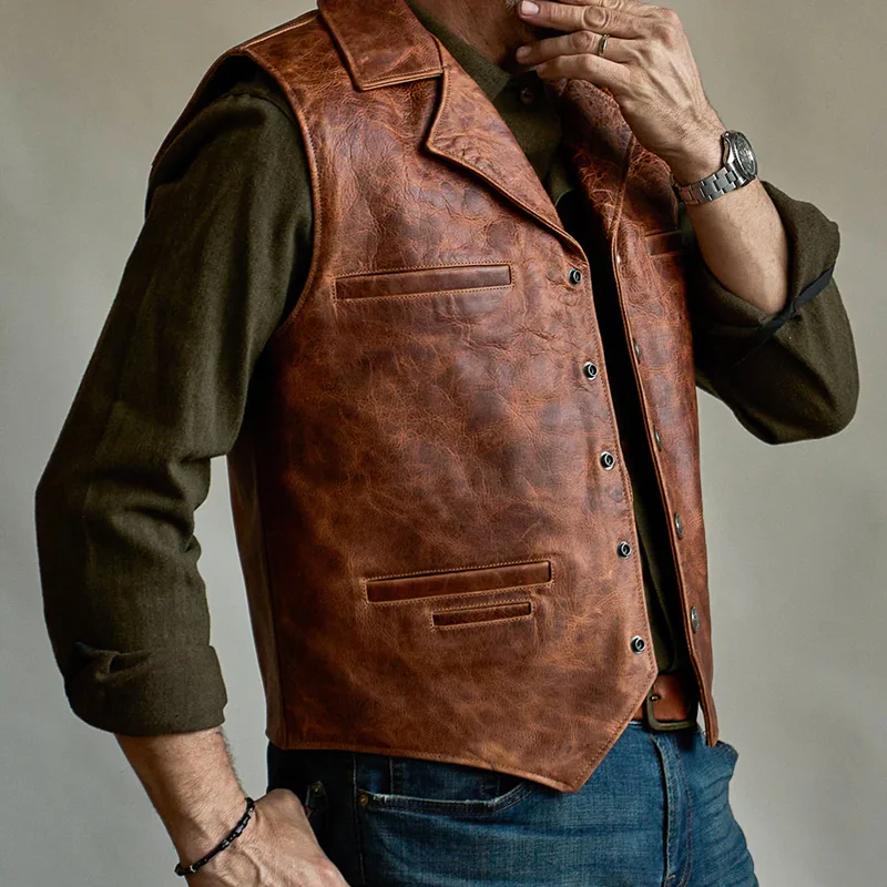 Vintage 3.5-4 oz Distressed Bison Leather Vest