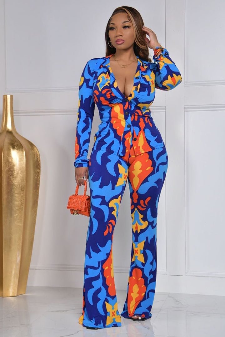Long Sleeve Printed Two Piece Pant Set
