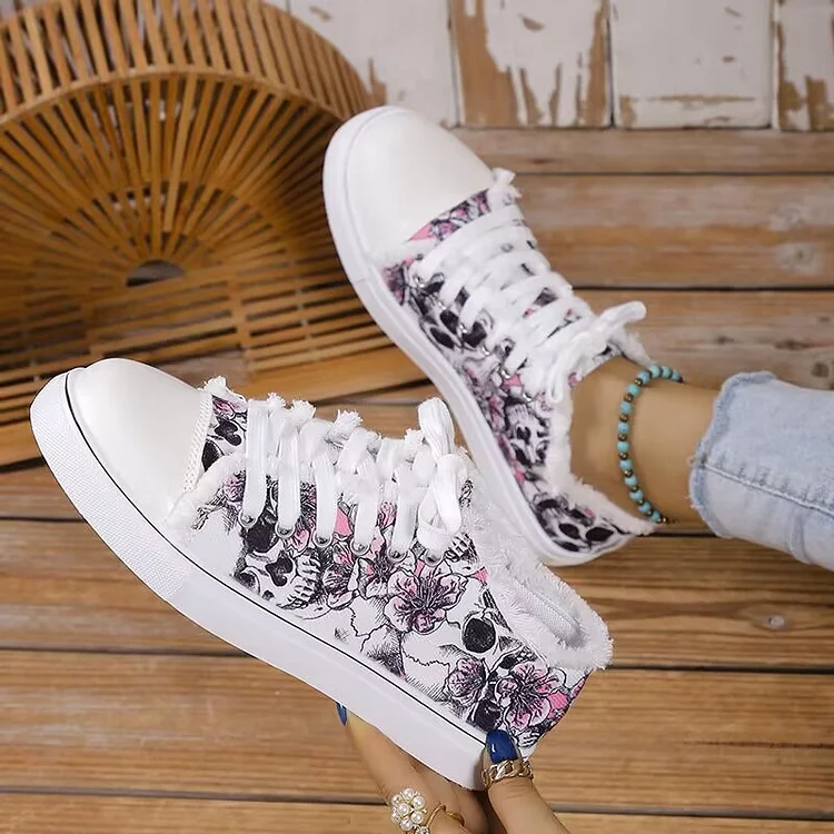 Floral Light Lace Up Canvas Sneakers  Stunahome.com