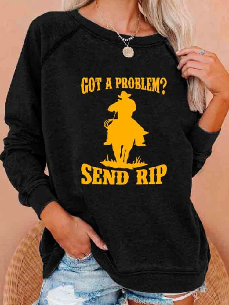 Riding Denim And Letters Print Casual Sweatshirt