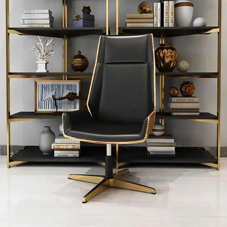 Homemys PU Leather Upholstered Office Chair High Back Swivel Chair Gold Base Executive Chair