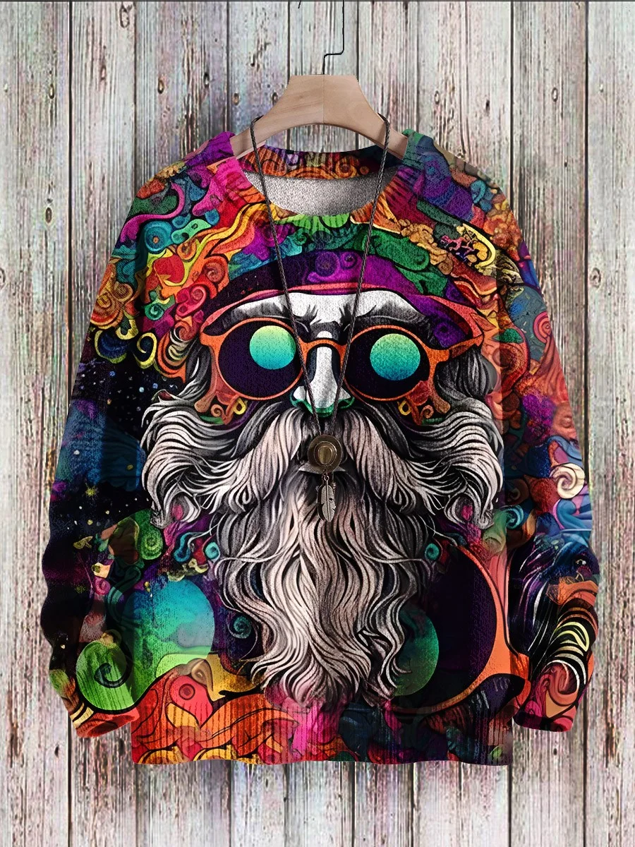 Christmas Gift Trendy Fashion Santas Art Print Knit Pullover Sweater