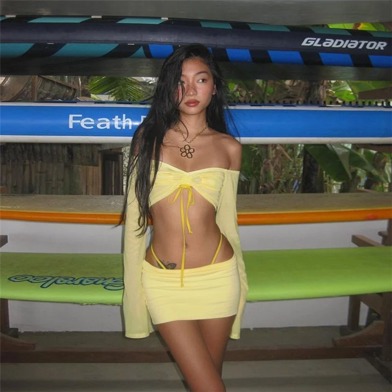 Uveng 2022 Summer New Women's Clothing Solid Color Repair Word Long-Sleeved Fashion Skirt Suit Women