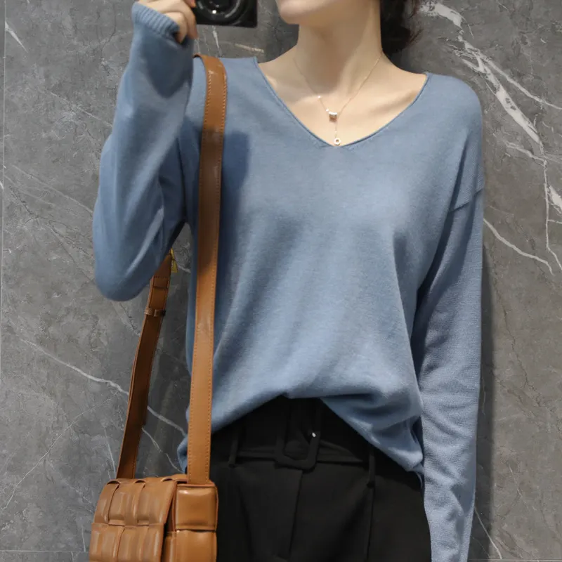 Churchf Churchf Style Autumn Winter Woolen Sweater Female V Gets Short Money Inside Build Head Sweater Slim Bottom Sweater