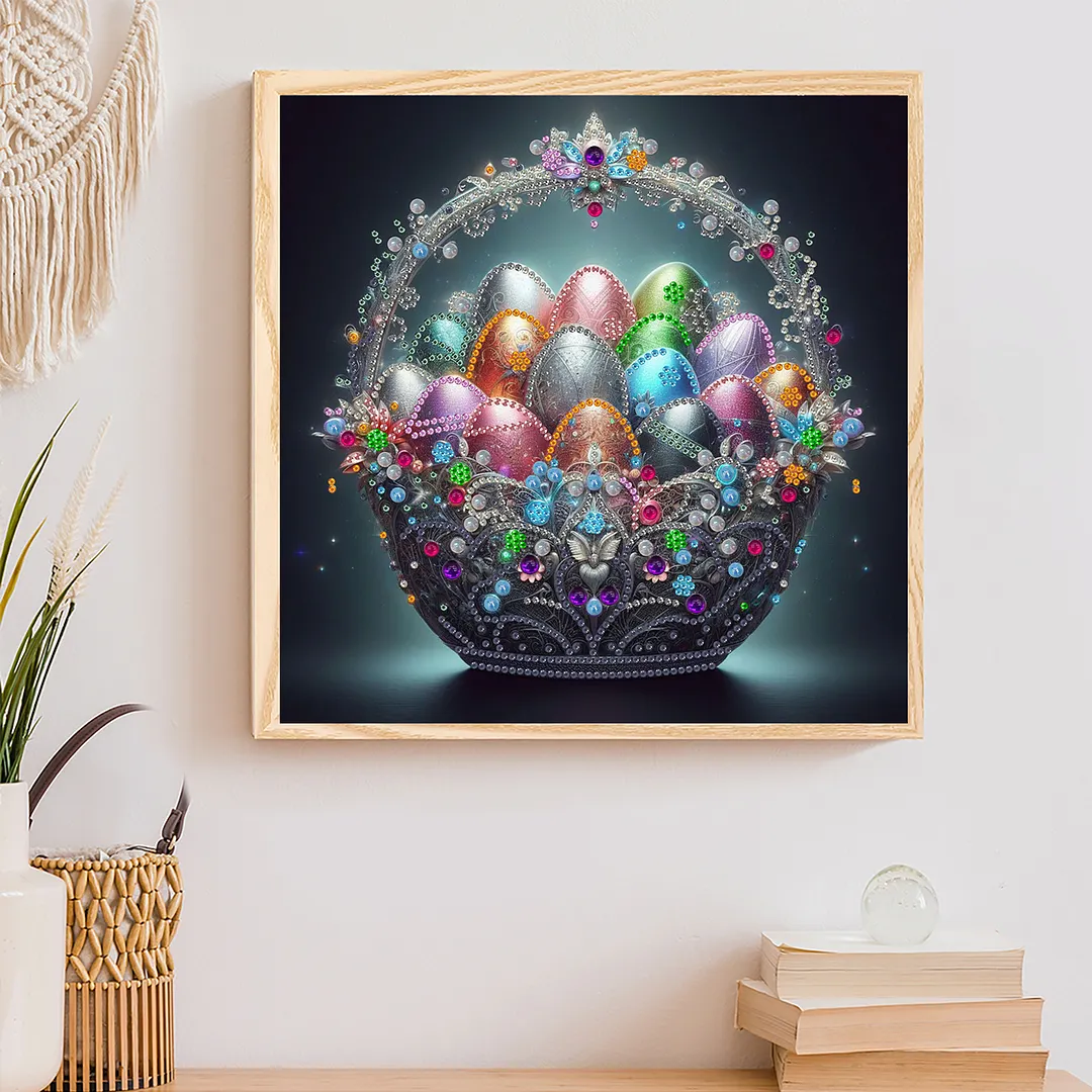 Colorful Easter Egg Basket Special Shaped 5D DIY Partial Drill Crystal Diamond Art 30x30cm